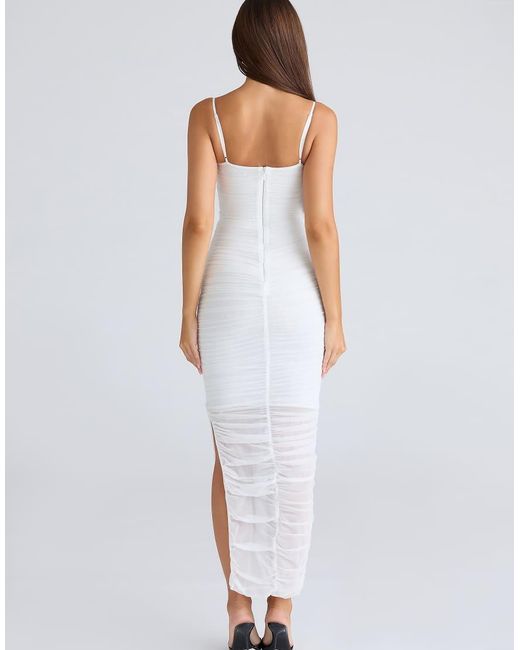 House Of Cb White Fornarina Gathered Stretch Mesh Midi Dress