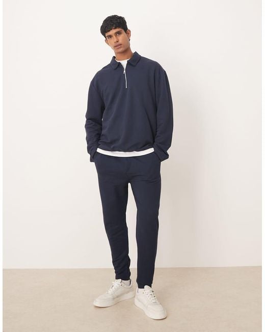 ASOS Oversized Piqué Polo Met Halve Rits in het Blue voor heren