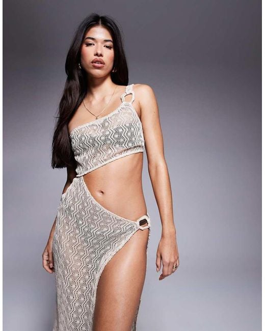 ASOS Gray Rina Raffia Flower Maxi Beach Dress