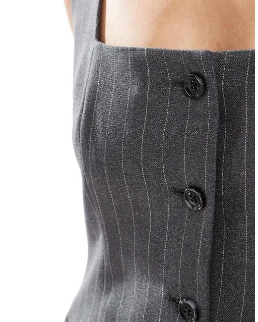 Abercrombie & Fitch Gray Square Neck Tailored Dress With Button Front Detailing