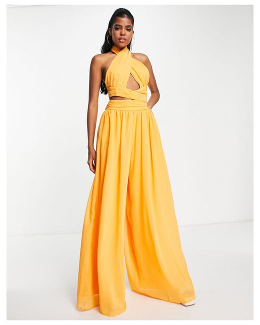ASOS Halter Ruched Jumpsuit With Cut Out in Yellow Lyst Canada