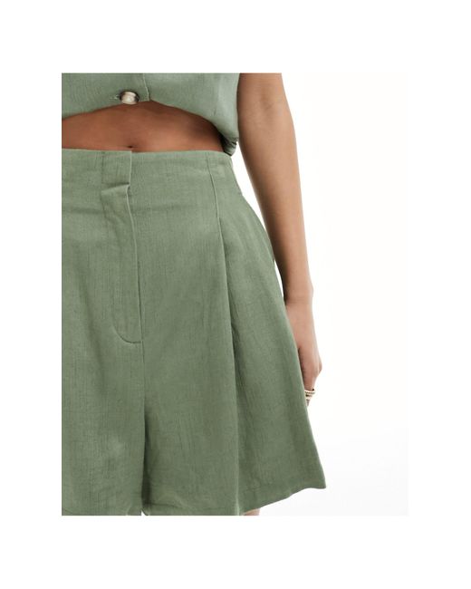 ASOS Green High Waist Seam Detail Shorts With Linen