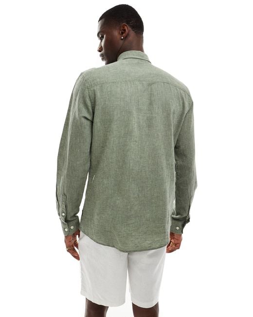 Only & Sons Gray Linen Mix Long Sleeve Shirt for men