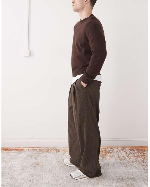 Pantaloni Sartoriali Oversize Gessato di Weekday in Brown da Uomo