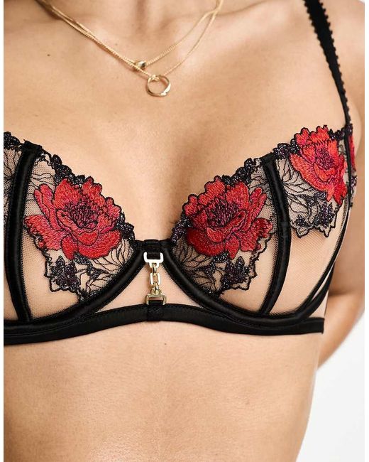 Ann Summers Natural A-D Cup Caged Rose Non Padded Balcony Bra With Floral Embroidery