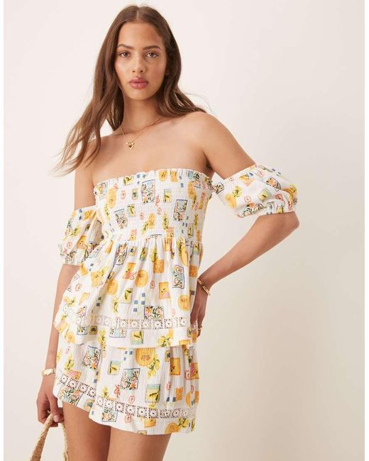 ASOS Natural Shirred Detail Bardot Top