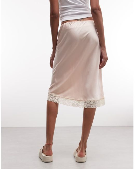 Monki Pink Satin Look Lace Midi Skirt