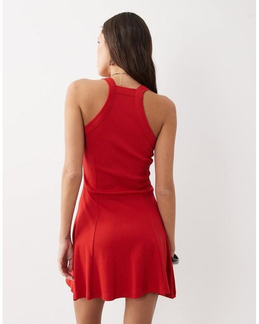 ASOS Red Rib Seam Detail Halter Mini Dress