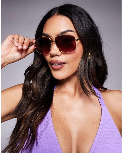 ALDO Red Baeberiel Metal Square Sunglasses With Gradient Lens