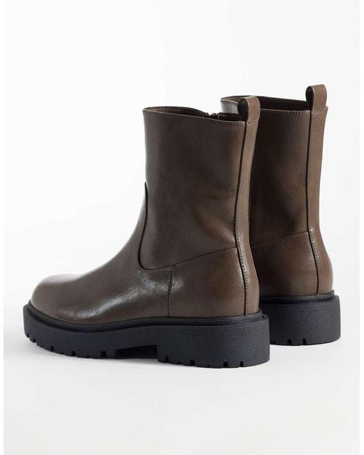 ASOS Brown Zip Up Boots With Cleated Sole for men