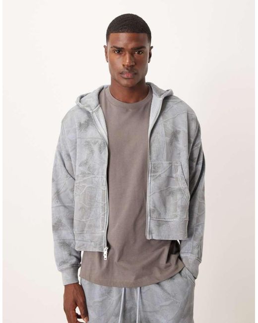 Sudadera Corta Azul Básica Con Capucha, Estampado De Camuflaje Y Cremallera De Abercrombie & Fitch de hombre de color Gray