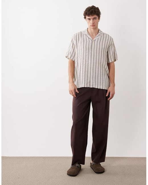 ASOS White Relaxed Revere Textured Stripe Shirt for men