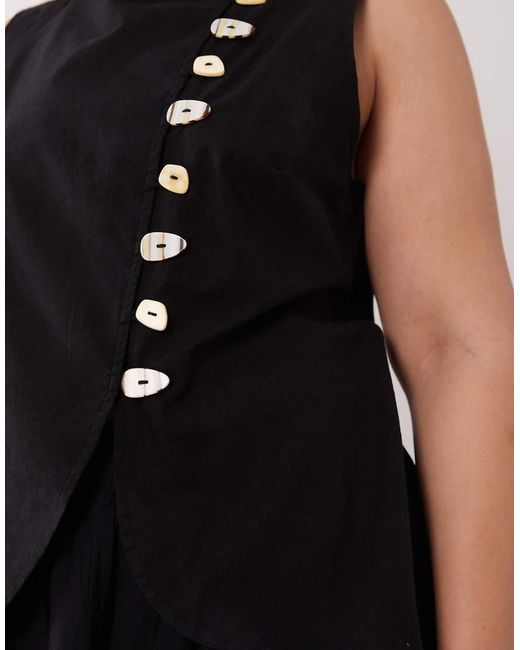 ASOS Black Asos Design Curve Linen Look Waistcoat Maxi Dress With Poplin Skirt
