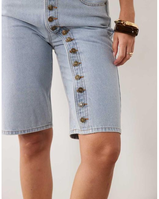 Lioness Blue Penny Exclusive Asymmetric Button Detail Relaxed Leg Jorts