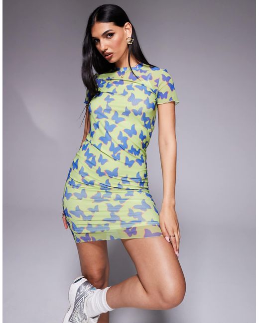 HUGO Multicolor – kurzärmeliges kleid aus netzstoff