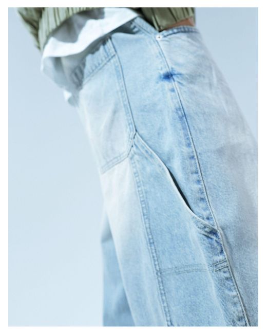 Bershka Blue baggy Carpenter Jeans for men