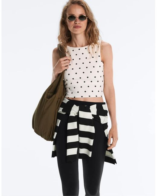 Oysho White Sleeveless Polka Dot T-shirt