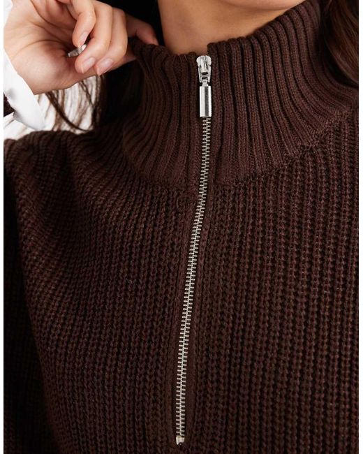 Brave Soul Brown Chunky Knit Quarter Zip Jumper