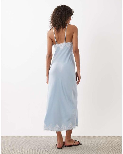 New Look White Asymmetric Halterneck Satin Lace Midi Dress