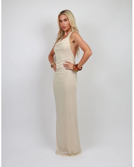 SIMMI White Open Back Sheer Halter Maxi Dress