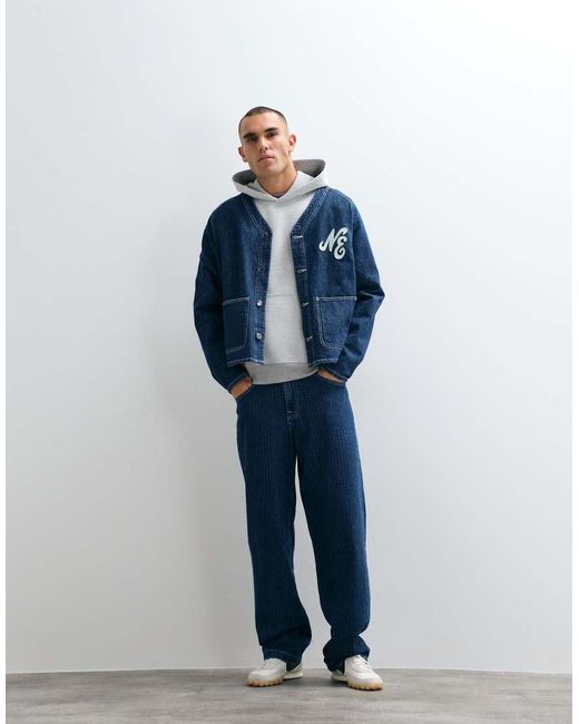 KTZ Blue Logo Button Up V-Neck Denim Jacket for men