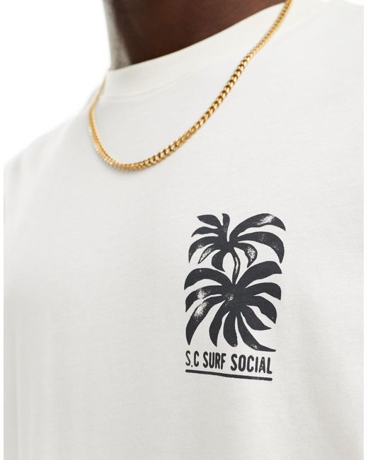 Only & Sons White Relaxed T-shirt With Palm Tree Back Print for men