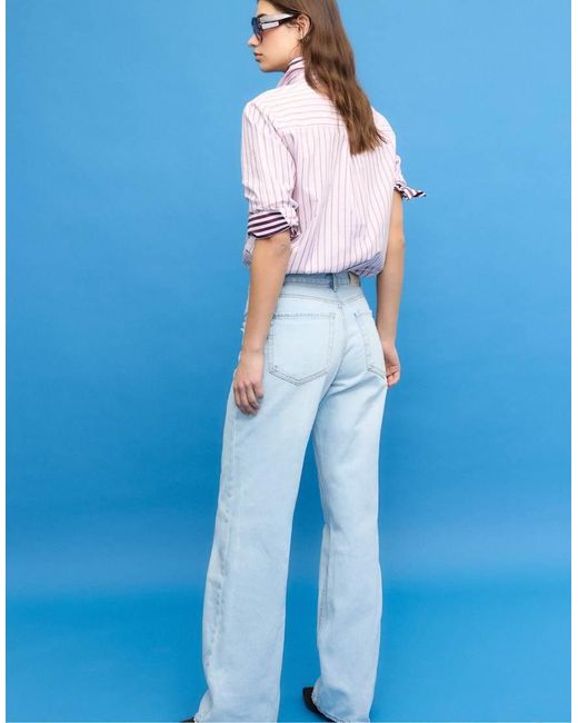 Stradivarius Blue D92 Petite Straight Wide-leg Jeans
