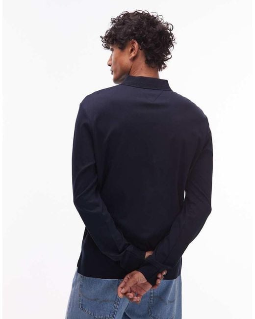 Tommy Hilfiger Blue Zip Long Sleeve Rugby Polo Shirt for men