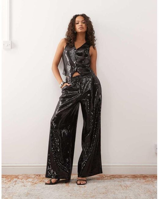 Reclaimed Vintage Wide Leg Tailored Sequin Trouser Co-Ord