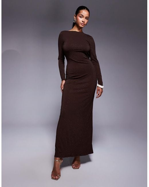 TFNC London Purple Cowl Back Embellished Maxi Dress