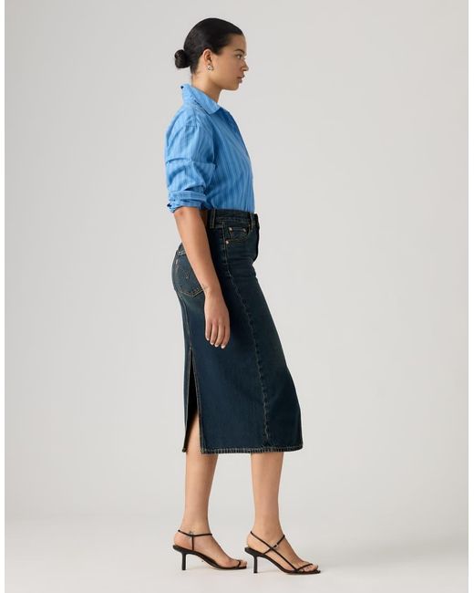 Levi's Blue Deconstructed Slit Midi Skirt