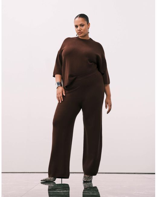 ASOS Brown Asos Design Curve Knitted Compact Structured Oversized T Shirt Co-ord