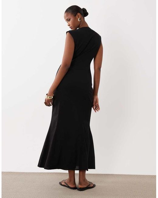 ASOS Black Square Neck Button Down Midi Sundress