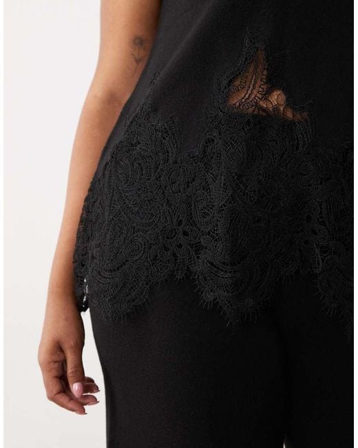 ASOS Black Asos Design Curve Compact Knit Lace Detail Vest Co-Ord