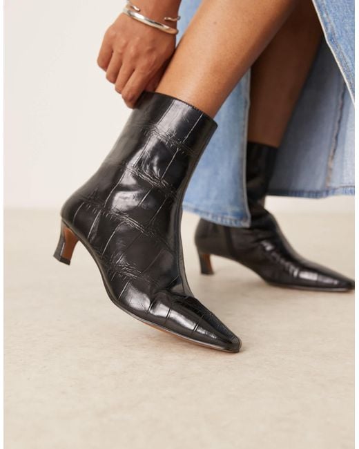 ASOS Gray Riley Mid-heel Ankle Boots