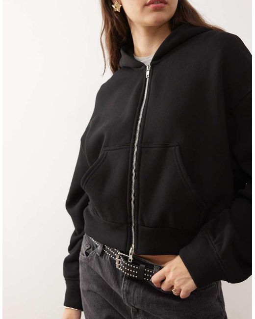 Weekday Black Oversized Boxy Fit Zip Through Hoodie