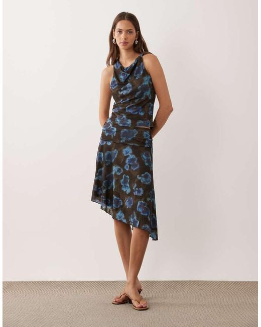 Mango Blue Alba Cowl Neck Sleeveless Top Co-Ord