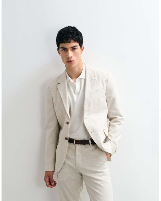Jack & Jones Natural Premium Co-ord Linen Blend Slim Suit Jacket for men