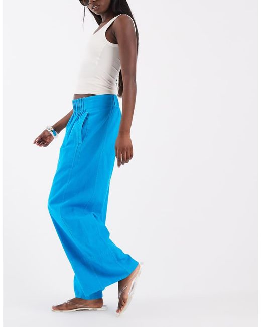 Free People Blue Days End Linen Pull-on Pants