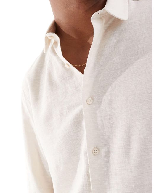ASOS White Regular Smart Linen Mix Shirt With Penny Collar for men