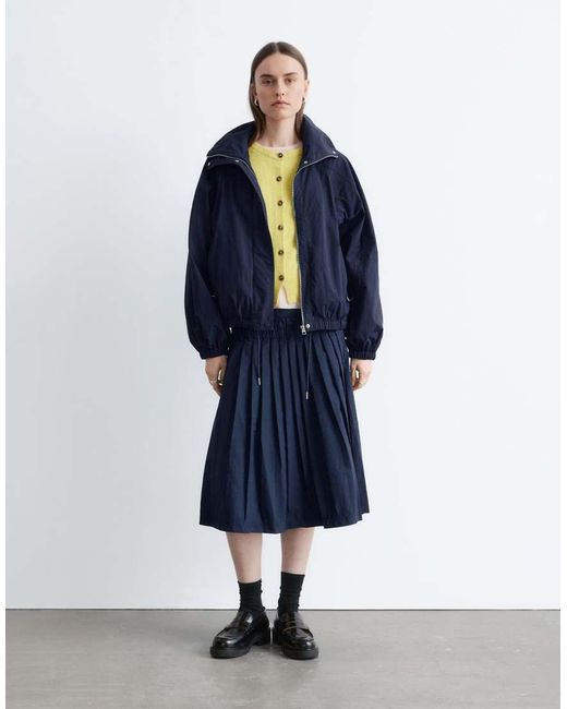 & Other Stories Blue Nylon Short Bomber Jacket With Waist Pleat Detail