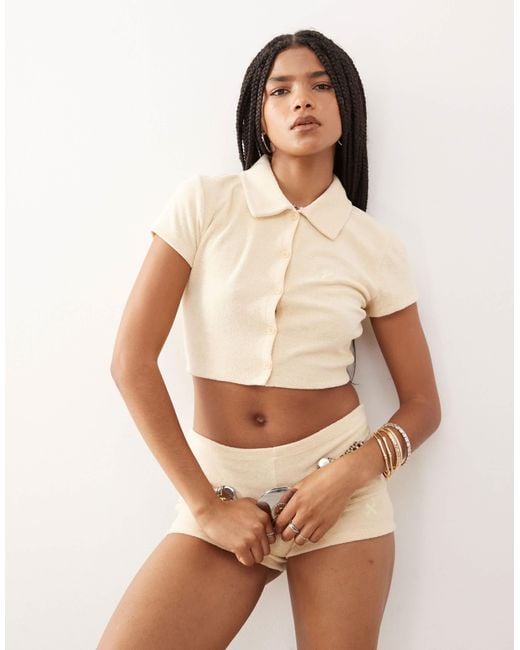 Collusion Natural Towelling Button Up Top