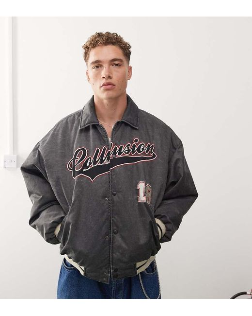 Collusion Gray Varsity Bomber Jacket for men