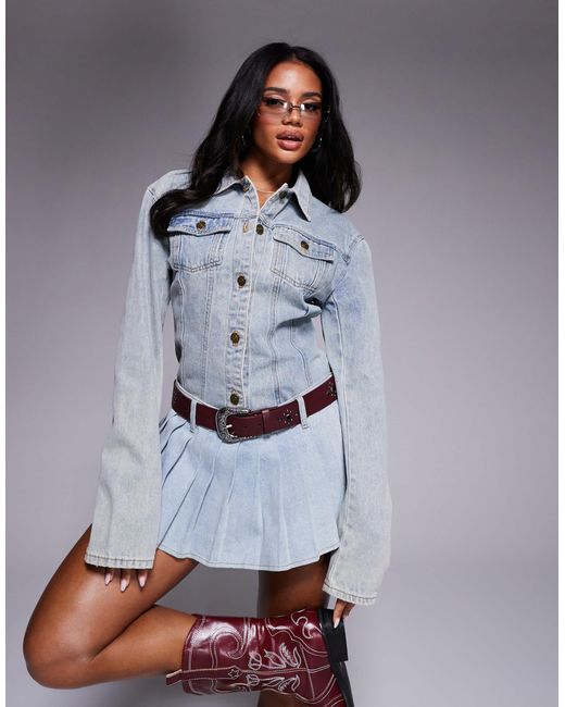 Lioness Gray Rider Cinch Detail Denim Jacket Co-ord
