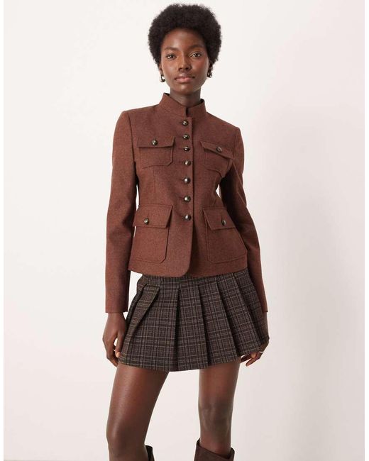 Mango Brown Wool Mix Utility Short Jacket