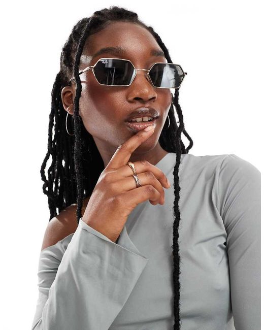 Gafas De Sol Doradas Y Negras Con Montura Hexagonal Yevi De Ray-Ban de color Brown