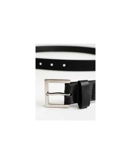 ASOS Black Smart Faux Leather Skinny Belt With Silver Buckle for men