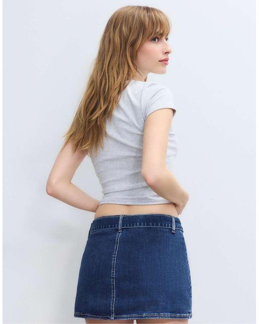 Stradivarius Blue Denim Skort With Belt