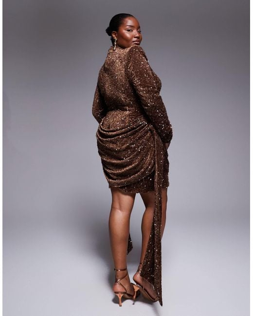 ASOS Brown Curve Velvet Sequin Drape Side Mini Dress