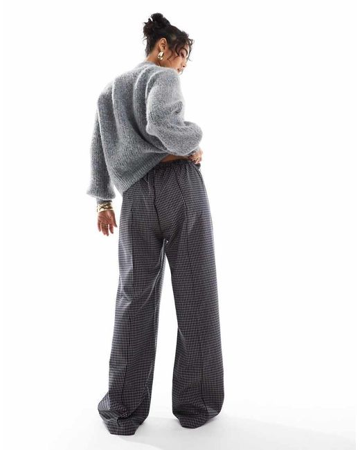 ASOS Geruite Broek Met Wijde Pijpen En Verborgen Gestrikte Tailleband in het Blue